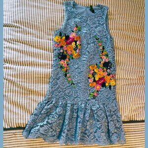Darian Sky Blue Lace & Floral Embroidered Peplum Dress – Size 8